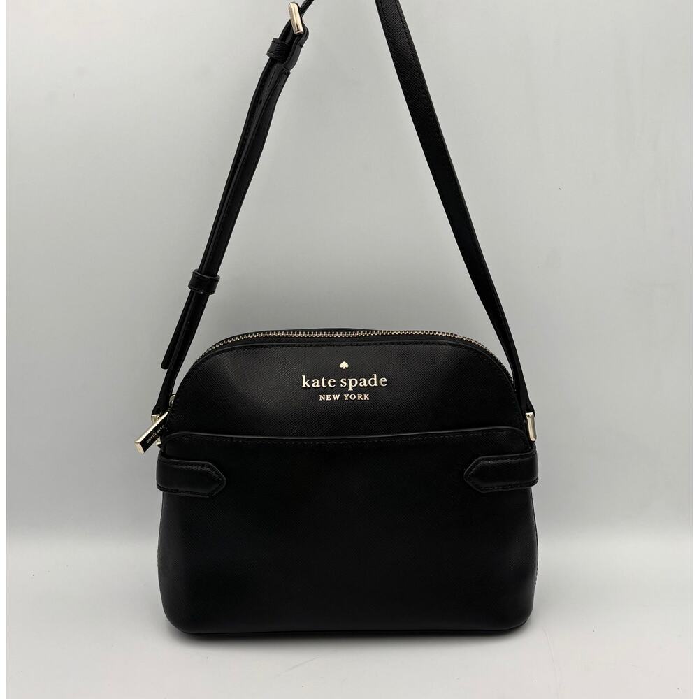 Kate Spade Staci Black Domed Crossbody Bag | Saffiano Leather Purse | Minimalist